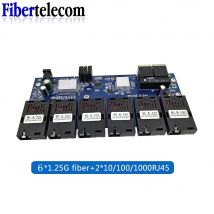 100/1000M Ethernet Optical Fiber Media Switch Converter Gigabit 6*Fiber Port 2*RJ45 Port FTTH Singlemode Switch Fiber PCBA Board