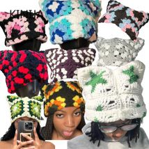Cappello a cuffia fatto a mano Millennium Donna Kawaii Y2K Harajuku Punk Gotico Berretto lavorato a maglia Inverno Donna Uomo Moda retrò Cappello freddo