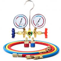 Freon für R12 R22 R404A R134a Klimaanlage Manometer mit Schlauch und Haken 3-Wege-AC-Diagnose-Verteilermessgerät-Set