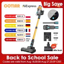 Aspiradora inalámbrica COTIAR V22 650W, aspiradora sin escobillas con potencia de succión de 55kPa, capacidad de 1,2 L, pantalla LED para suelo, alfombra, pelo de mascota