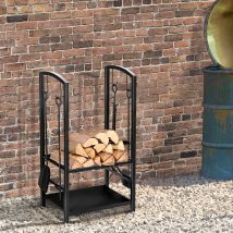 Outsunny Leñero de 2 Niveles y 4 Herramientas para Chimenea Troncos Carga 100 kg