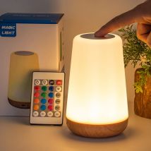Lámpara de mesa RGB recargable: 13 modos que cambian de color, atenuador y control remoto, luz nocturna junto a la cama táctil
