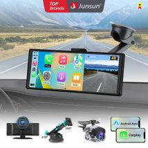 Junsun 10.26 cala Kamera Samochodowa 4K DVR Bezprzewodowy Carplay dla Apple Android Auto Nawigacja GPS Dotykowy Ekran Deski Rozdzielczej Podwójny Obiektyw FM
