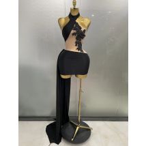 Sexy Sparkly Beaded Mesh See-Through Backless Cocktail Short Dress 2025Women Evening Prom Celebrate Birthday Party Stage Costume