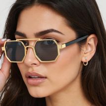 4 Stück/Set stilvolle Metall-Sonnenbrille für Damen mit zweifarbigem Rahmen, Farbverlauf, blaue Gläser, quadratische Form, modernes Mode-Accessoire