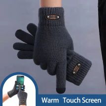 Winter Gloves for Men Touch Screen Cycling Windproof Wool Knit Thick Fleece Office Student Warm Business Game Elastic Soft Glove