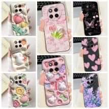 Für Honor Magic 7 Lite/Magie 7 Pro Magie 7 Telefon Fall Weiche Matte Flüssigkeit Silikon Abdeckung Liebe Herz Girly blume Malerei Fundas