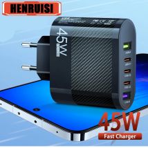 45W 5 porte ricarica rapida USB C QC 3.0 alimentatore adattatore per caricabatterie per telefono cellulare tipo C PD per iPhone 15 14 Xiaomi Samsung Huawei