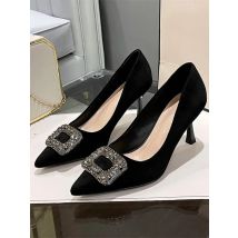 Luxury Rhinestone Pointed Toe Women Pumps Suede Elegant Office Women Shoes Autumn Comfort Crystal Square Button SEXY High Heels