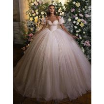 2023 Wunderschöne Ballkleider Prinzessin Hochzeitskleid Korsett Herzausschnitt Glitzer Tüll Brautkleider Robe De Mariee Brautkleider
