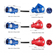 Adattatore di ricarica EV maschio 16A blu 3,5KW spina a femmina rossa trifase 16A 11KW / 32A 22KW / blu presa monofase 32A 7KW