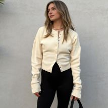 Tuularose frauen Frühling Strickjacke Rundhals Taste Casual Solide Stricken Pullover Mode Straße Hohe Taille Kurze Top Pullover Weibliche