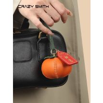 CRAZYSMITH Handmade Genuine Leather Bag Charm Persimmon Keychain Purse Charms Bag Pendant for Handbags Gift Bag Accessories