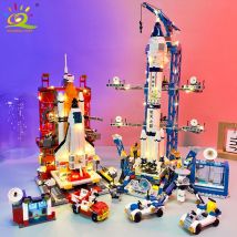HUIQIBAO Aviation Spaceport Modello Space Shuttle Rocket Launch Center Costruzione Building Blocks MOC Astronave Bambini Mattoni Giocattolo