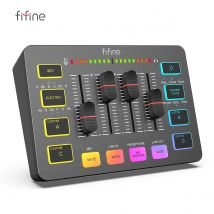 Mezclador de juegos USB FIFINE con interfaz de micrófono XLR, alimentación fantasma de 48V, RGB, tarjeta de sonido para Podcasting Streaming AmpliGame SC3