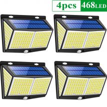 4 pezzi 468 LED lampada solare a LED luce solare esterna con sensore di movimento luci da parete luce solare impermeabile alimentata per la decorazione del giardino