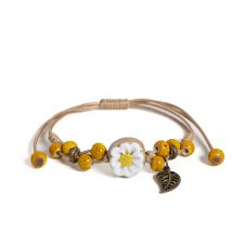 Handgefertigtes Sonnenblumenblatt-Keramik-Armband, Boho, verstellbarer Schmuck für Frauen, Vintage-Ethno-Geschenk S02-016