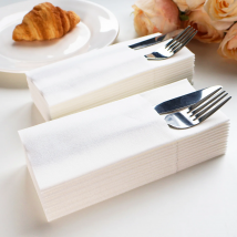 White Disposable Built-in Flatware Pocket Napkins,13x15.75inch,50PCS.Prefoled  Eco-Friendly for Silverware,Wedding, Party,Events