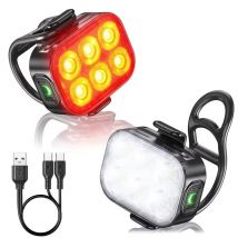USB Rechargeable Bike Light Set - Mountain Road Bicycle Front And Rear Safety Lights with Helmet Mount 4H Endurance for Cycling