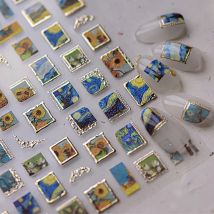 Heißprägung bunte Sonnenblume Sternennacht Impressionismus Prägung selbstklebender Nail Art Aufkleber glänzender Strass-Maniküre-Aufkleber