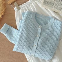 Elegante Langarm Strickwaren Tops Frauen Herbst Winter Einreiher Pullover O Hals Dicke Warme Strickjacke Weibliche