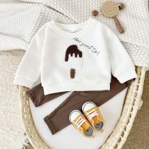 2PCS Jungen Baby, Kleinkind Anzug Herbst kinder Top Nette Popsicle Stickerei Frühling Baby Outfit Set Langarm Mädchen kinder Kleidung