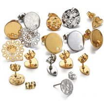 10pcs/lot Gold Color Stainless Steel Blank Earring Studs Base Pins With Earring Plug Ear Back for DIY Jewelry Making Findings