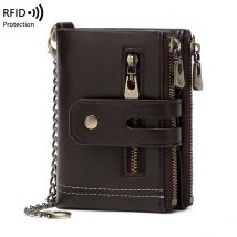 Double Zipper Wallet for Men, Multi-Card, Three-Fold Wallet with Chain, Europe and the United States, Business, New