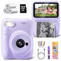 Fotocamera digitale per bambini 3.0 "Camera portatile con stampa istantanea 32MP HD 1080P Fotocamera giocattolo regalo per 6-12 anni con 3 rotoli di carta per stampante
