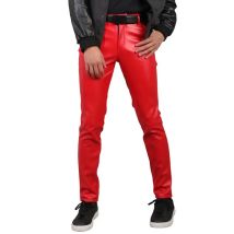 Hip Hop Männer Faux Leder Hosen Mittlere Taille Schlank Taste Zipper Wasserdichte Streetwear Party Club Leistung Hosen