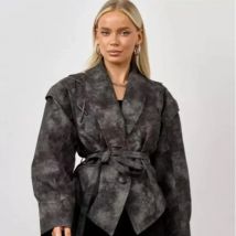 Mode Frauen Vintage Faux Leder Jacke V-ausschnitt Langarm Warme Kurze Spitze Up Mäntel Herbst Weibliche High Street Oberbekleidung