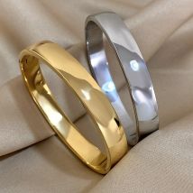 316L Stainless Steel Cuff Bracelet Bangle for Women Men Minimalist Shiny Glossy Gold Silver Color Waterproof Chunky Bracelets