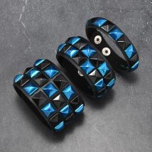 Punk Cool Gothic Personality Rock and roll Nightclub Retro Square rivet Multicolored Leather Stainless steel Bracelet