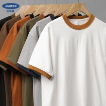DUKEEN 320G T-shirt da uomo patchwork pesante color block Estate 100% cotone tinta unita manica corta Top basic