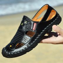 Männer Echtes Leder Schuhe männer Sandalen Langlebige Handgemachte Nähte Close Toe Rutschfeste Schuhe Für Indoor Outdoor Strand Casual