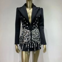 Frauen sexy V-Ausschnitt lang ärmel ige Pailletten Strass Mini kleid Club Geburtstags feier Promi Sänger Bühne Performance Kostüm