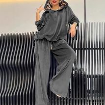 European American New Fashion Women's Leopard Casual Trendy Loose Simple Basic 2 Piece Sets Pullover Sweatshirts Wide Leg Pants