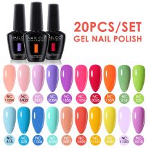 NAILCO 20-teiliges Gel-Nagellack-Set mit 15 ml Basis, glänzend, matt, goldfarben, silberfarben, glitzernd, langlebig, für Mädchen, Nagelstudio-Kunst