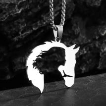 Männer Halskette Ausgehöhlt Pferdekopf Und Mädchen Anhänger hip-hop Silber Farbe Edelstahl Kette Persönlichkeit Rock Schmuck Geschenke