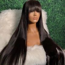 Parrucche diritte per capelli umani con frangia per donne nere Parrucca piena fatta a macchina Parrucche brasiliane economiche per capelli Parrucche in pizzo 3x1 HD