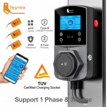 feyree 22kW Type2 EV Charger Socket Version Inteligentna elektryczna ładowarka samochodowa do TS-NACS Type1 GB/T Plug EVSE Wallbox WIFI APP Control