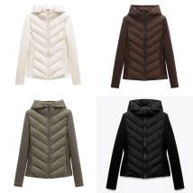 ETJ 2025 nuova donna elegante moda patchwork manica lunga colletto in piedi giacca di cotone con cappuccio cappotto sportivo 8073227