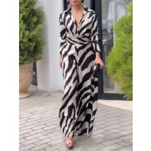 UOOZEE 2023 Neue Overalls mit Zebra-Print und Revers für Damen, lange Ärmel, hohe Taille, weites Bein, urban, lässig, Büro-Pendel-Overalls