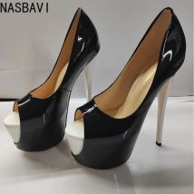 NASBAVI Cross-Dressing Sexy High Heels 19 cm Lackleder Schuhe mit dicken Sohlen für Damen Abendparty Offene Zehen High Heels 35-45