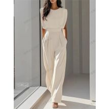 Eleganter Overall mit hoher Taille, neue Damenmode, Queen-Stil, Sommer, einfarbig, Bund, Tasche, Büro, fähig