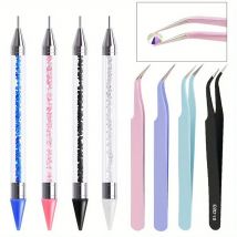 2 szt. Zestaw manicure dwustronne diamentowe długopisy z kredkami pęsety ze stali nierdzewnej zdobienie paznokci szczepienie rzęs narzędzia do manicure
