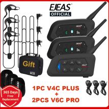 EJEAS V4C PLUS+2PCS V6C PRO 1200M Full Duplex Bluetooth Headset Football Conference Intercom 3 User Referee Intercom Headset