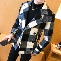 Trend 2024 New double-breasted windbreaker fashion retro tartan coat large size 5XL slim short coat men's banquet party dress