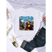 Bild Von Mir Und Mona Lisa T-Shirt Weibliche Mode Lose T-shirt Sommer Oversize T-shirts Atmungsaktive Casual Frauen Kurzen Ärmeln