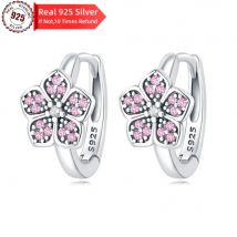 Panpoki echte 925 Sterling Silber rosa Zirkonia Blumen blätter Ohrringe Frauen Ohrringe Urlaub Hochzeit feine Mädchen Schmuck Geschenke